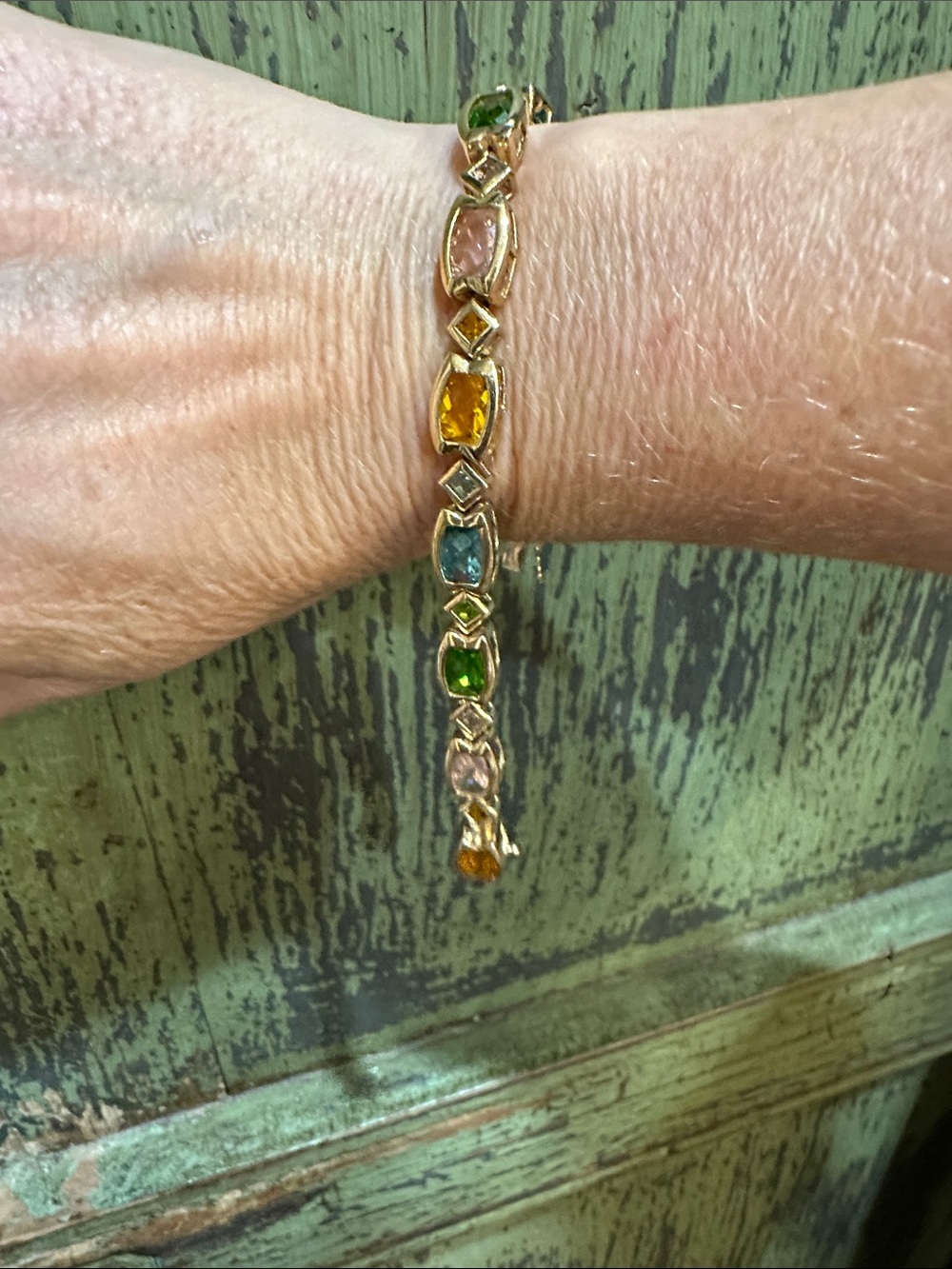 Gold-Tone Multicolor Gemstone Tennis Bracelet - Women Jewelry